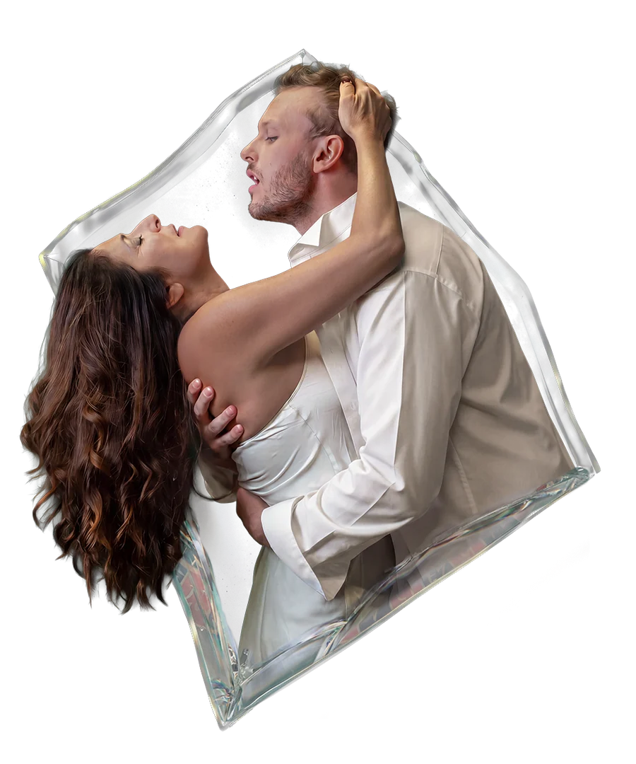 Mrs C. und der junge Spieler, gefangen in einer Glasscherbe